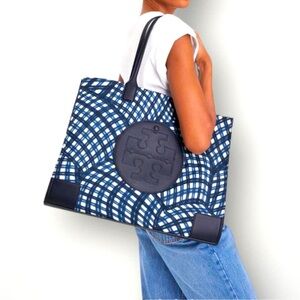 Tory Burch Ella Large Printed Tote - Navy and White